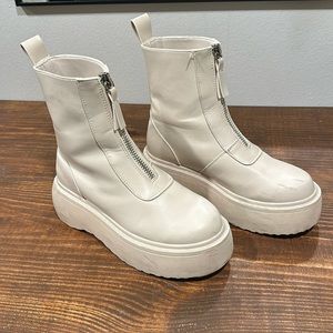 Platform cream zip up boots. Size 7